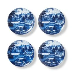 Blue & White American River View Salad Plate Set