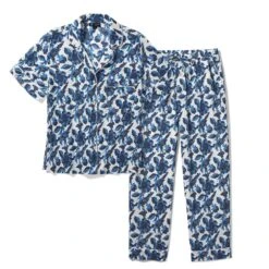 Blue & White Stylized Birds Cotton Pajamas