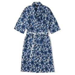 Blue & White Stylized Birds Cotton Robe