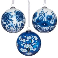 Blue-and-White Florals Ornament Set