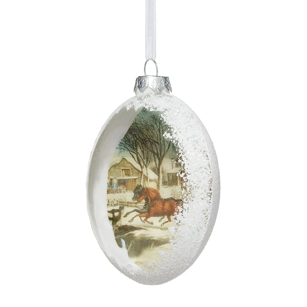 Currier & Ives Winter Morning In The Country Glitter And Glass Disc Ornament - Image 2