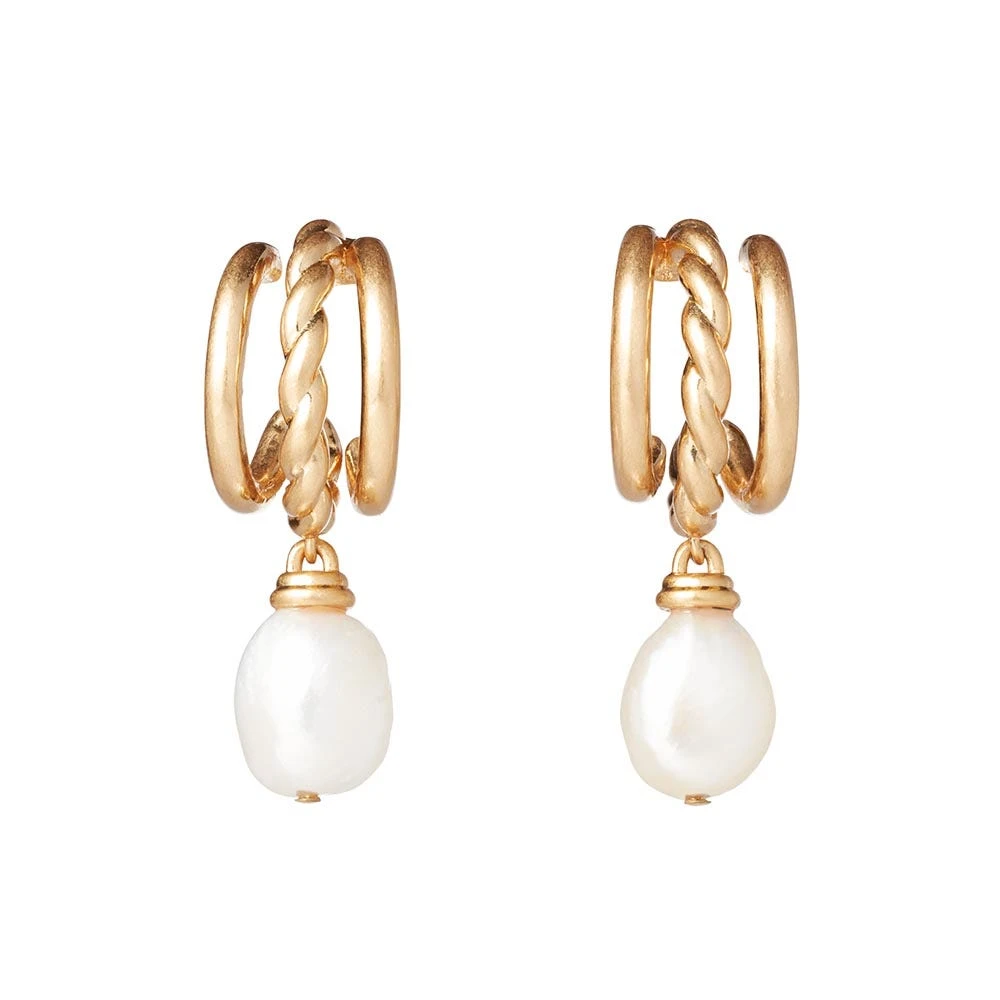 Cypriot Twist Pearl Triple-Hoop Earrings - Image 2