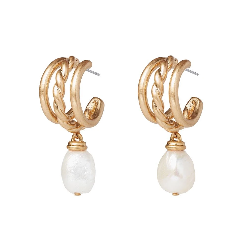 Cypriot Twist Pearl Triple-Hoop Earrings - Image 3