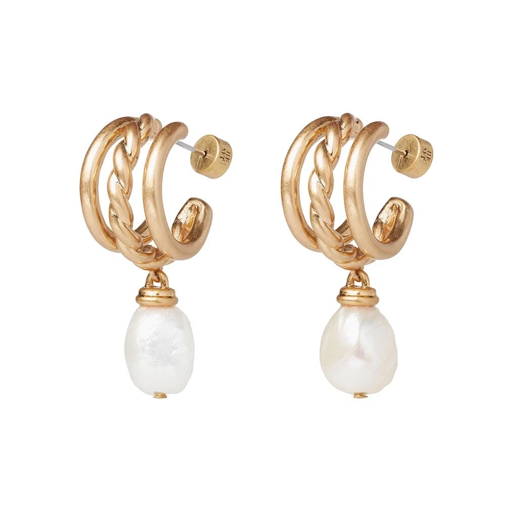Cypriot Twist Pearl Triple-Hoop Earrings