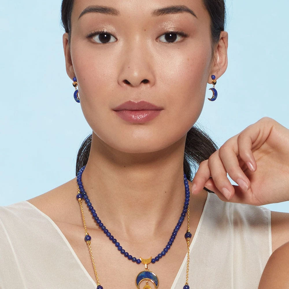 Fatimid Lapis Crescent Drop Earrings - Image 3