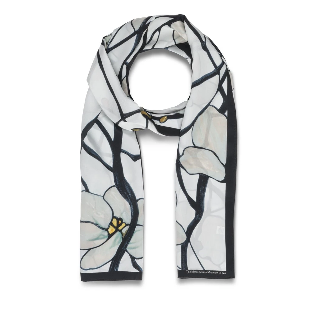 Louis C. Tiffany White Magnolia Oblong Silk Scarf