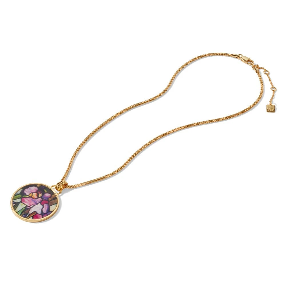 Magnolias And Irises Enamel Pendant Necklace - Image 3