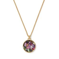 Magnolias And Irises Enamel Pendant Necklace