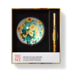 Monet Sunflowers Paperweight And Pen Set