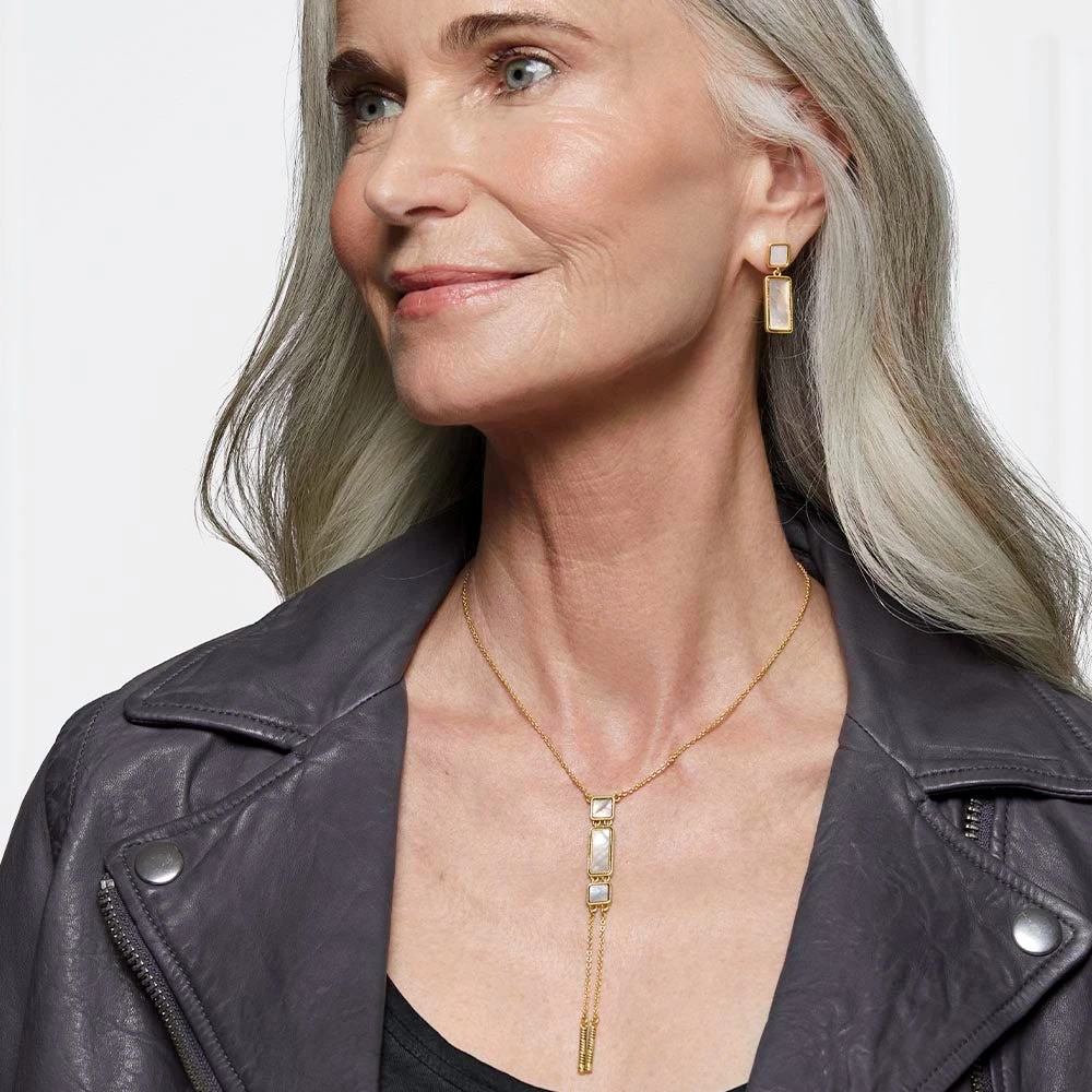 Mother-of-Pearl Tile Double Lariat Necklace - Image 2