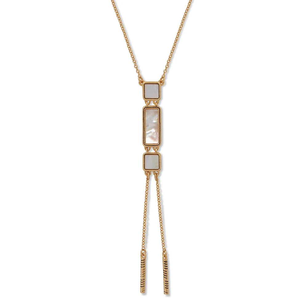 Mother-of-Pearl Tile Double Lariat Necklace