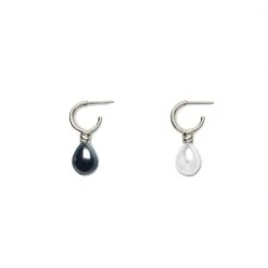 Venus Pearl Silver Drop Earrings, Black/White