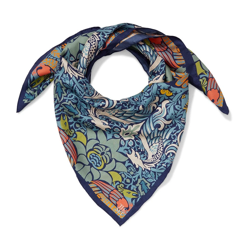 William Morris Peacock And Dragon Square Silk Scarf - Image 2