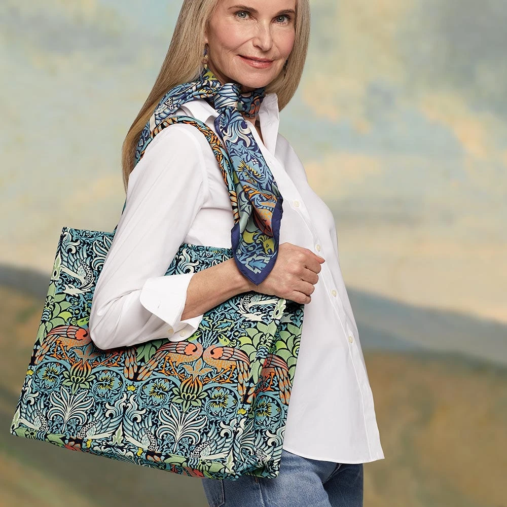 William Morris Peacock And Dragon Square Silk Scarf - Image 3