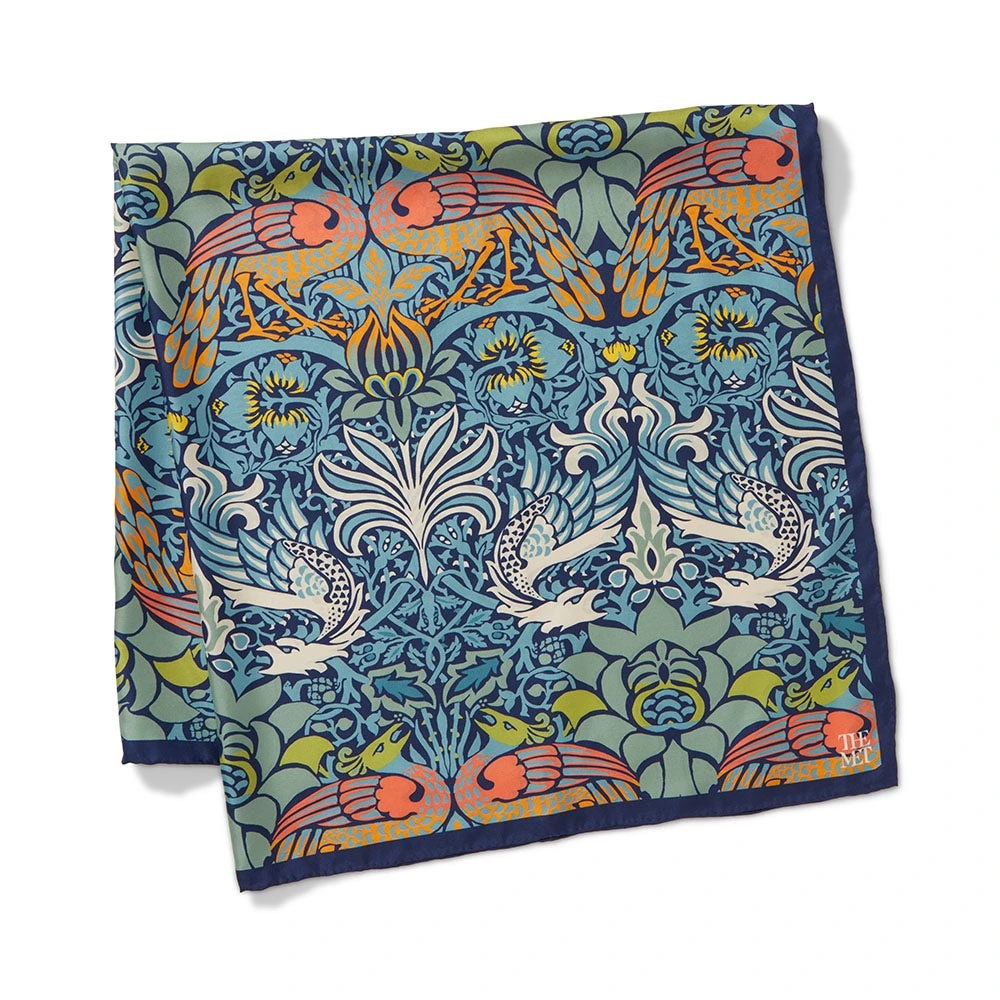 William Morris Peacock And Dragon Square Silk Scarf - Image 4
