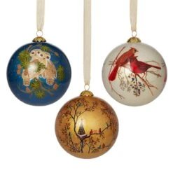 Winter Birds Hand-Painted Glass Ornament Set