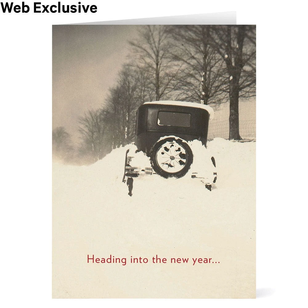 Winter Scene With Vintage Auto Holiday Cards
